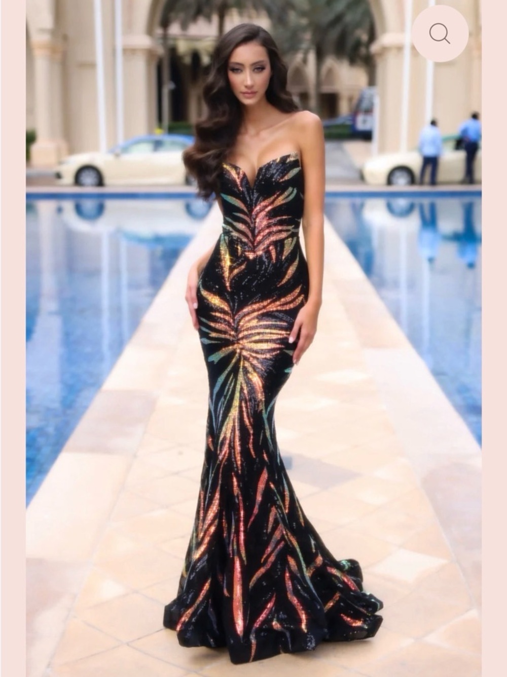 Portia and Scarlett Black Strapless Sequin Mermaid Gown with Iridescent Accents